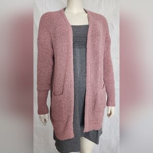 Rachel Zoe Solid Soft Pastel Pink Knit Open Front Cardigan Pockets Size MEDIUM M